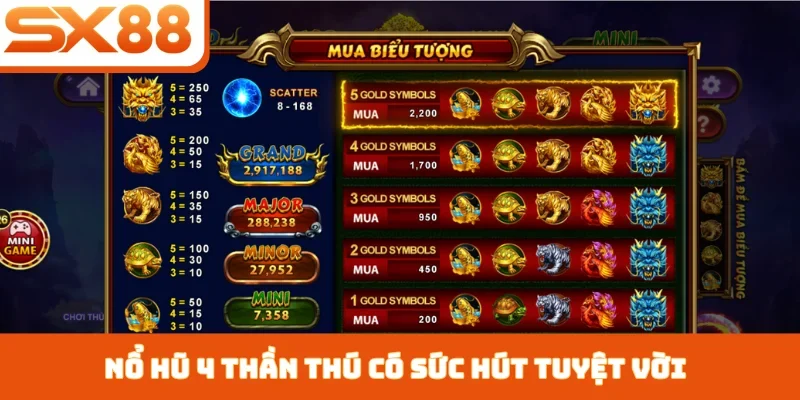 Nổ Hũ 4 Thần Thú SX88 - Huyền Thoại Slot Game Châu Á - Lorix