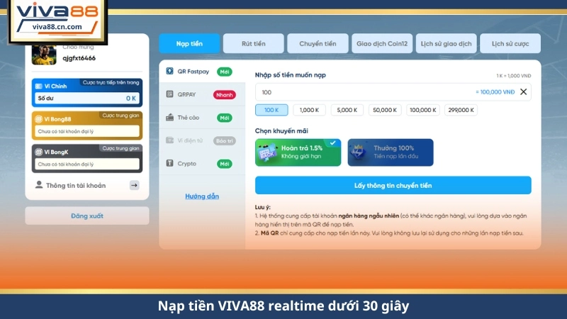 Nạp Tiền VIVA88 Nhanh 30s – An Toàn, Không Lỗi Giao Dịch - Lorix